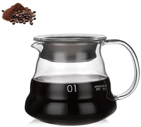 HASLED Jarra de Vidrio Borosilicato 360ml - Cafetera y Tetera Resistente al Calor - Pico Anti-Goteo, Uso Profesional y Doméstico para Café y Té
