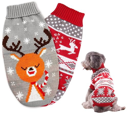 2 Pezzi Maglioncino Cane Natale, Maglione Natale Cane Gatto, Natales Maglione per Animali, Cucciolo di Canes Natales Maglia Magliones, per gattini e cani di piccola taglia (XL)