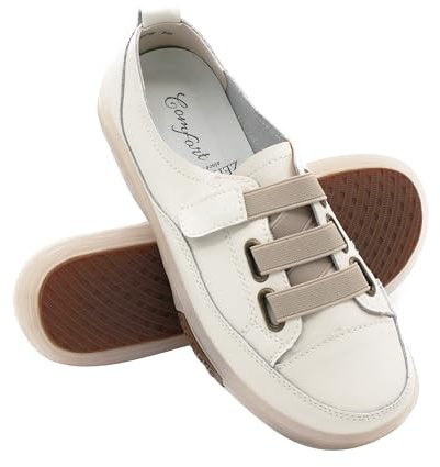 Zerimar Deportivos de Piel para Mujer - Elegantes y Cómodas - Calzado Femenino con Estilo y Confort - Beige, Talla 38