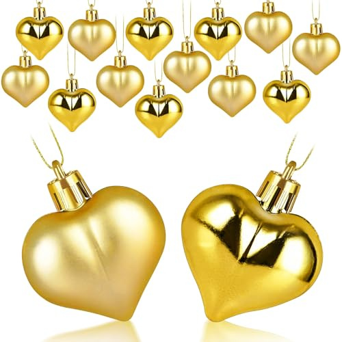 Alla hjärtans dag hjärta ornament, 12 st julgranskulor, hjärtformade, litet hjärtkulor, romantisk dekoration för alla hjärtans dag, bröllop och bröllopsdagar (guld)