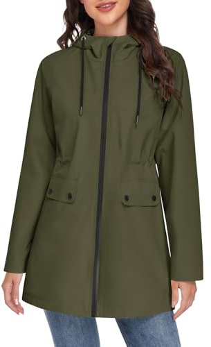 Yuson Girl Cappotto Primaverile Donna Lungo Cappotto Mezza Stagione Leggero Giacca Parka Antivento Elegante Cappotti con Cappuccio Casual Giubbotto per Primavera Estate Autunno(Verde militare, L)