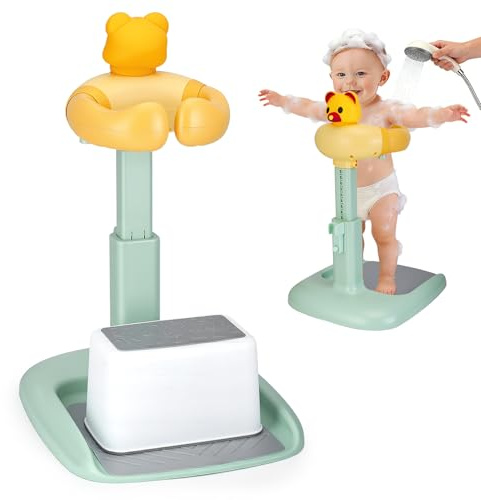 Soporte Ducha Bebé con Asiento, Ajustable y Antideslizante 6-36 Meses | ABS sin BPA, altura 47-62 cm, reposabrazos 17-27 cm, soporte para ducha, asiento y base antideslizante para baño y cuidado