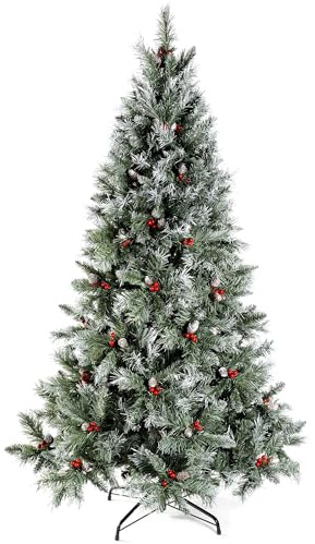 WeRChristmas Scandinavian Blue Spruce Christmas Tree Includes Pine Cones and Berries with Easy Build Hinged Branches, Green, 6 feet
