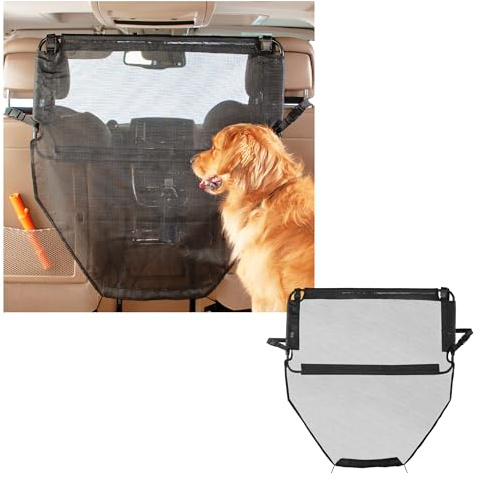 High Road Back Seat Barrier for Dogs - Car Divider for Dogs for Behind Front Seat - Padded Steel Frame with Heavy Duty Coated Dog Net Barrier for Car, Truck or SUV