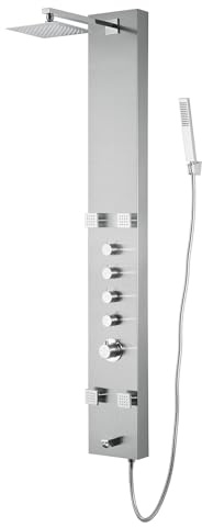 Blue Ocean 59” Stainless Steel SPS8819 Thermostatic Shower Panel Column System with Rainfall Shower Head, Body Nozzles, and Handheld Shower Head. Shower Tower