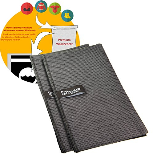 Jemako 2er Set Trockentuch groß 45 x 80 cm, inkl. Profi-Feinwäschenetz (Taupe)