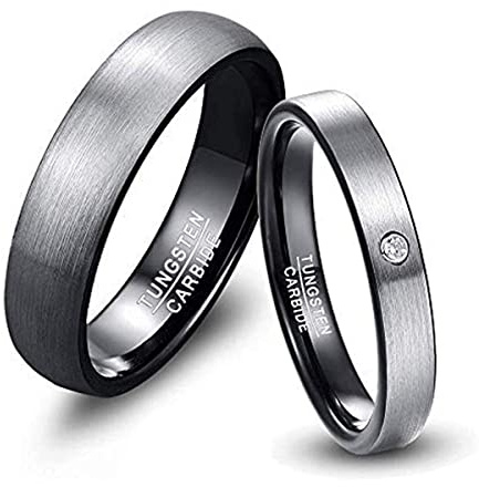 NUNCAD Alliance Couple en Carbure de Tungstène Argent Mat 4mm 6mm Finition Brossée Couple Bague de Mariage pour Homme/Femme Coupe Confortable Taille 71(22.6)