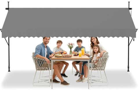 Aufun Klemmmarkise mit Handkurbel Balkon 350 x 120 cm Hellgrau Balkonmarkise ohne Bohren Markise Sonnenschutz aus Polyester UV-Beständig und Höhenverstellbar, Terrassenüberdachung