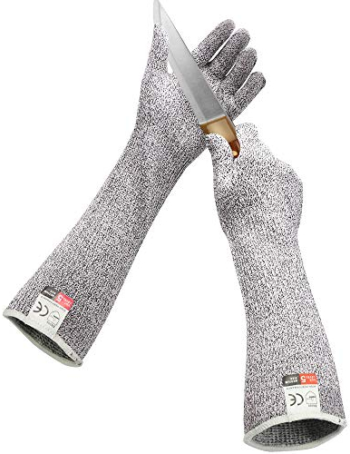 GRSTREE Gartenhandschuhe Damen, Schnittschutzhandschuhe mit langen Ärmeln, Hochleistungsstufe 5 Anti-Schnittärmel, Lebensmittelechte Qualität,EN388-zertifiziert Arbeitshandschuhe Herren Größe M