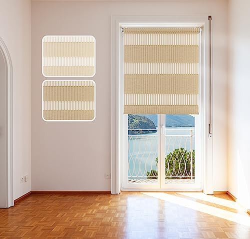 Doppelrollo Bambus, 80x150cm, Beige, mit extra Breiten Stoff-Streifen in Bambusgras-Optik, Klemm-Fix Halterung, Montage ohne Bohren, lichtdurchlässig und verdunkelnd