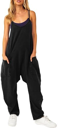 Litthing Women’s Dungarees Wide Leg Jumpsuit with Big Pockets Oversized Loose Zip Casual Overalls Adjustable Thin Straps Solid Colour Pant One Piece Baggy Comfort Romper Playsuit