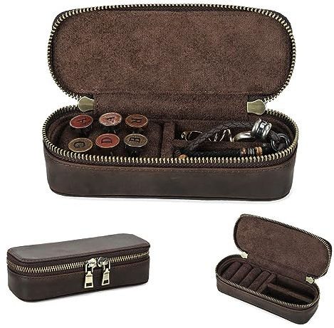 CONTACTS Crazy Horse Leather Cufflink Box for Men Travel Jewelry Storage Case Small Jewelry Organizer Padded Tray for Cufflinks Rings Earrings Studs