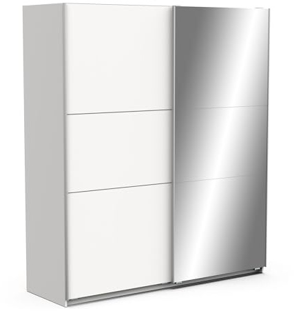 Armoire Porte Coulissante avec Miroir & Penderie Moderne – Coloris Blanc Mat & Finitions Métal - 178,1 x 59,9 x 203 cm