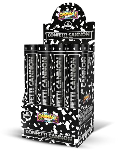 Carnival Party - 30cm Confetti Cannon - Silver Foil Confetti - Cannon Poppers for Birthdays, Weddings and Parties - Elite Party Supplies UK - Pack of 12