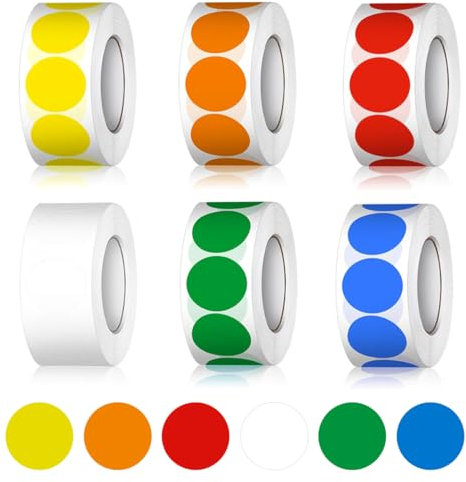 Youery 3000 Stück Bunte Punke Aufkleber 25mm, Selbstklebend Klebepunkte Etiketten Markierungspunkte Bunte Klebepunkte auf Rolle für Büro, Klassenzimmer 6 Farben