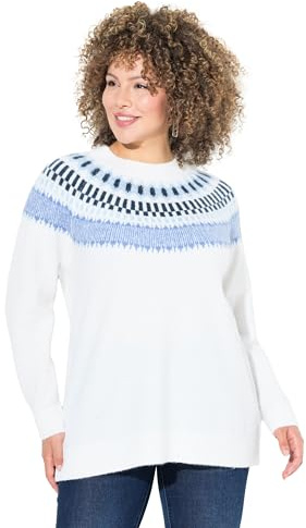 Ulla Popken Womenswear Plus Size Curvy Norwegian-Inspired Long Sleeve Knit Sweater Snow White 50+ 824410200-50+