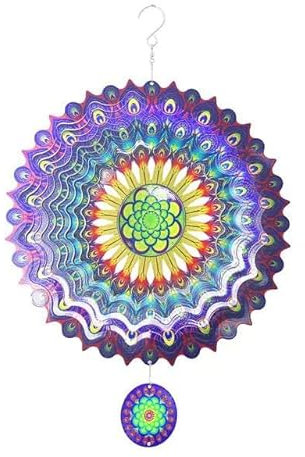 Mandala de Viento Decorativo Grande Dragon Fungi - Diseño Mandala Multicolor para jardín espantapájaros Moderno psicodélico - Exterior Resistente al Agua y al Viento - Decoración hogar y Exteriores