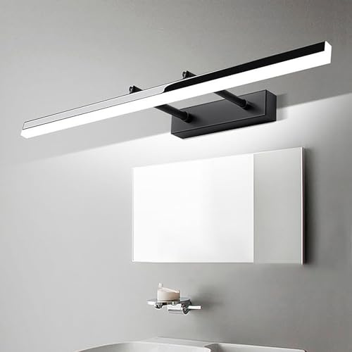 Aplique de Espejo Baño Pared Impermeable IP44 Lampara de Espejo Pared LED Negro Luz de Interior Baño Pared con 180° Cabezal Giratorio Para Espejo de Baño Sin Parpadeo Iluminación (40cm,luz Blanca)