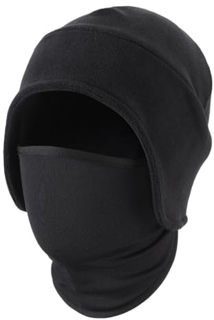 Magracy Mens Fleece Beanie with Face Cover Windproof Skull Cap Winter Earflap 2 in1 Beanie for Ski Cycling Motorcycle Black