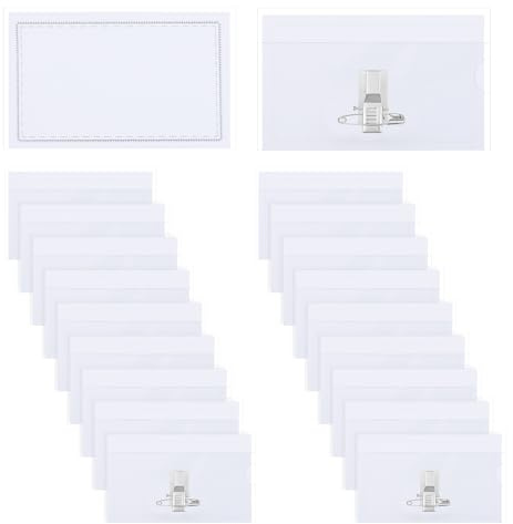 Molain Lot de 20 badges nominatifs, 9 x 5,5 cm, en PVC, pour vêtements, avec clip et épingle, pour l'école, l'entreprise, les conférences, les affaires