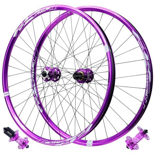 LPYDWZ 26/27,5/29 Zoll Fahrrad Laufradsatz aus Aluminiumlegierung, Nietenfelge 4 Abgedichtete Lager Lila Hybrid/MTB Fahrradräder Felge 32 Loch 7-12 Gang Kassette(Front+Rear Wheel,27.5 INCH)