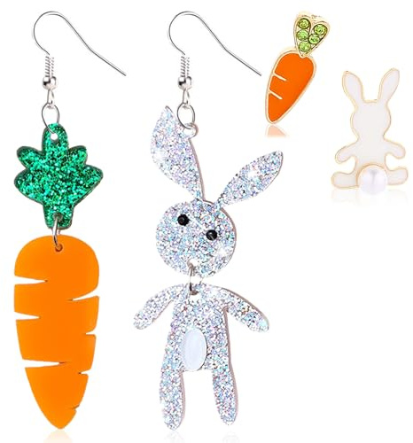YUNHENTONG Conejo Pascua Pendientes 2 Pares Zanahoria Pascua Pendientes Divertidos Animales Pendientes Huevo Regalo Pascua y Niñas Mujer