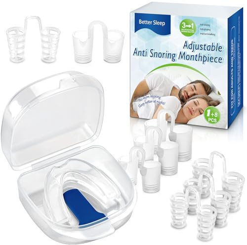 Anti Snoring Mouthpiece Devices with 8 PCS Silicone Nasal Dilators Snoring-Aids for Men and Women Effective Stop Snoring, Ready to Use Snore Stopper,Comfort Snore Reducing