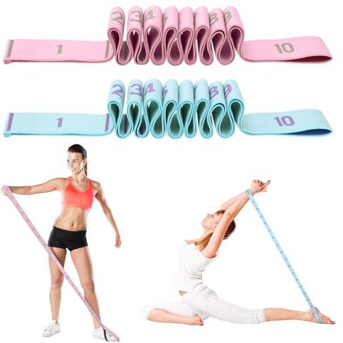 Halinuia 2 Pcs Elastique Musculation 10 Boucles Bande Elastique Musculation Bande de Résistance Sangle d' Étirement pour Fitness, Yoga, Pilates, Latine