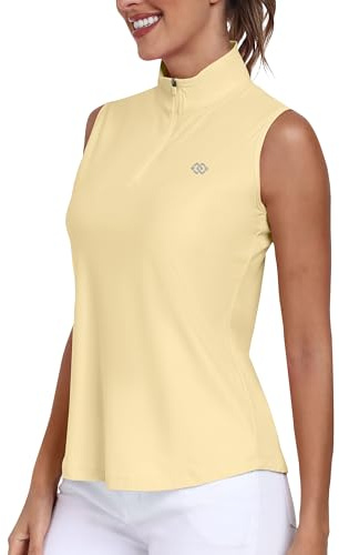 MoFiz Womens Golf Polo Shirts Sleeveless Tennis Golf Top UPF 50+ Quick Dry Lightweight Work Gym Sports T-Shirt with 1/4 Zip Yellow Size L