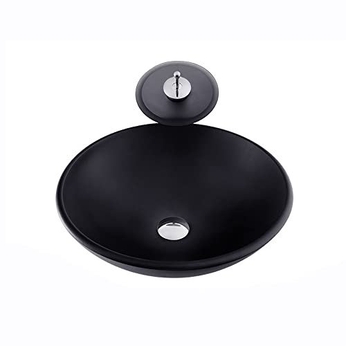 CAFIEDR Lavabo de baño Rectangular Negro, Redondo, de Vidrio Templado, para encimera(Multicolor B)