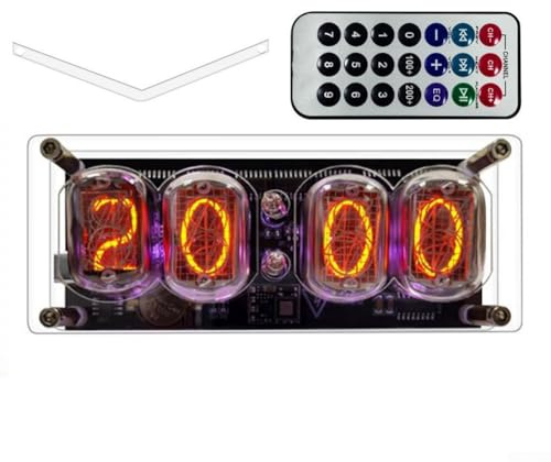 Pumixiy Horloge numérique fluorescente – IN-12 Nixie Horloge avec affichage de la date, rétroéclairage 225 couleurs, alimentation USB-C, télécommande, mémoire de mise hors tension, faible