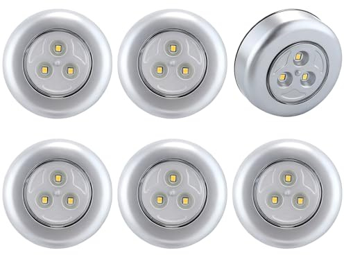 SOAIY 6 PCS Luz de Noche Alimentada por Baterías con Pulsador, sin Cable en el Armario, Cocina, Pasillos, Escaleras, Habitaciones Infantiles, Garajes, Baúles para Automóviles (Blanco Cálido)