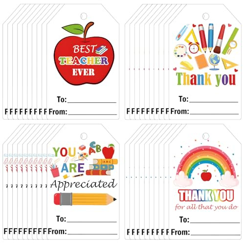 40Pcs Thank You Teacher Gift Tags, Colorful Teacher Appreciation Gift Tags with String, Teachers Gifts Multipack for Party, Appreciation Week, Back to School Gifts