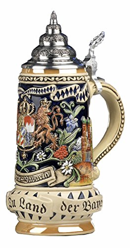 KING Bierkrug Bayern Seidel, Staatswappen vorn, seitlich München und Neuschwanstein, Motto Gott mit Dir, Du Land der Bayern 0,5 Liter Bierseidel KI 393 0,5L Bayern