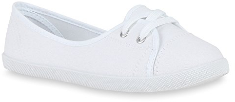 stiefelparadies Klassische Damen Ballerinas Sportliche Stoff Slipper Flats Sneakers Slip-ons viele Farben Schuhe 49747 Weiss 39 Flandell