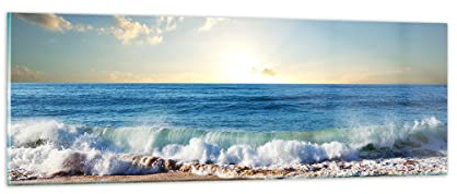 Moderne Impression sur Verre mer rivage eau Image Tableau en Verre Decoration Murale 90x30cm Deco Cadre Salon Chambre Cuisine Panoramique Petit Tableaux Decoratifs Muraux Art Wall Decor GAB90x30-3551