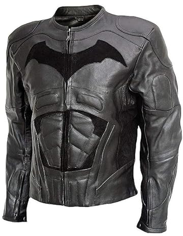 Fashion_First Chaqueta de cuero para hombre, color gris oscuro, con protección para motociclista, acolchada, para motociclista, color negro, Batman - Chaqueta acolchada blindada, L