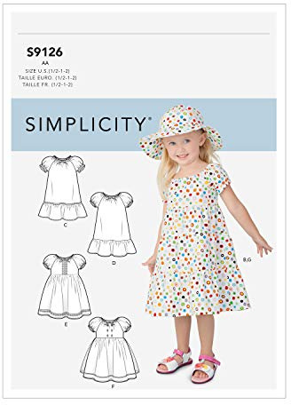 Patron Simplicity 9126 robe fillette manches raglan bouffantes et chapeau
