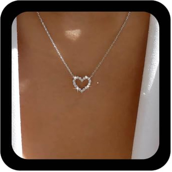 TseenYi Collier Coeur En Cristal Pendentif Argent CZ Boho Étincelant Ras Du Cou Amour Chaine Bijoux