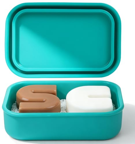 Enhanced Leak Proof Travel Soap Case, AIMAIAIMAI Silicone Soap Container with Draining Layer, Portable Bar Soap Holder for Bathroom, Camping, Gym, Easy to Clean (Green)