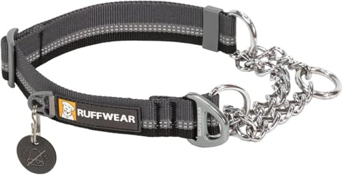 RUFFWEAR Kedjereaktionskrage, medium hundkrage, justerbar inget drag husdjurskrage, aluminium D-ring & begränsad klämma, reflekterande hundhalsband med tubelock-väv, 35,56 cm – 50,8 cm, basalgrå