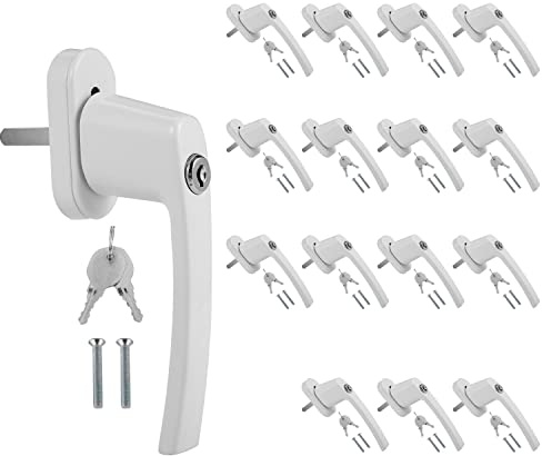 Uggleke låsbart säkerhetsfönsterhandtag – 16-pack vit inklusive 32 nycklar och skruvar. Aluminium fönsterlås med 35 mm stiftlängd