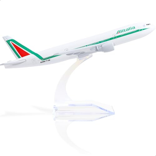 QIYUMOKE Boeing 777 Alitalia Italian Airline 1/400 Diecast Metal Airplane Model with Stand Airplane Alloy Display Collectible Model Kit for Aviation Enthusiast Gift