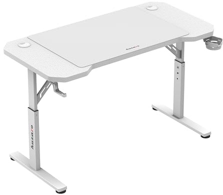 huzaro Hero 2.6 | Bureau PC Gaming | Construction Solide | Design Ergonomique | Plateau en Carbone | 120x60cm | Crochet Casque | Porte gobelet | Reglage 3 hauteurs | Passe-Cable | Blanc