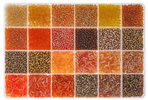 DICOSMETIC 21455 Stück 24 Farben Orange Glasperlen Set 6mm Röhrenperlen 2/3mm Klein Glasperlen DIY Armband-Set Für Die Herstellung von Armbändern Halsketten Ohrringen Ca. 360G, Bohrung: 0.5-1.2 mm