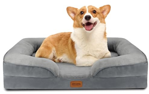Nobleza Large Dog Bed, Orthopedic Dog Sofa Beds with Removable Washable Cover, Soft Plush Dog Beds Large, Egg Crate Foam Pet Couch bed, Waterproof Dog Bed for Medium Large Dogs, Grey, 89x63x17cm