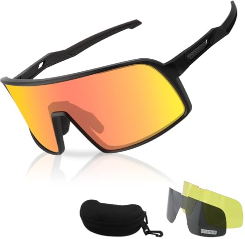 FOCUHUNTER Occhiali Sportivi per Uomini e Donne, Occhiali da Ciclismo per Baseball, Corsa, Ciclismo – 3 Lenti