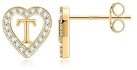 TINGN Boucles d'oreilles en forme de lettre pour fille - Plaqué or 14 carats - En forme de cœur - Sans nickel - Avec zircone - Cadeau pour fille et femme