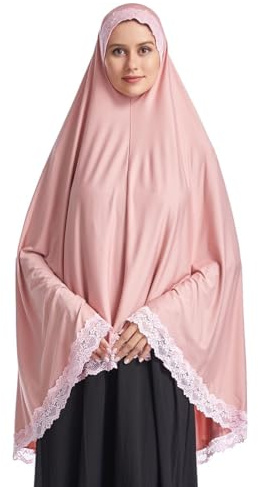Jazvano Hijab musulmán para mujer instantáneo grande hijab jersey turbante khimar abaya suave mujer oración hijab, 1 pieza encaje hijab bufanda, Rosa., M