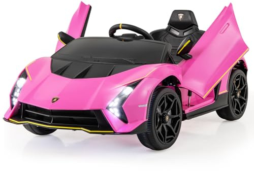 COSTWAY Elektroauto Lamborghini - 12V Kinderauto mit Fernbedienung, LED-Leuchten, Hupe & Musik, 3 Gang Elektrofahrzeuge 2-4 Km/h, für Kinder ab 3 Jahre (Rosa)